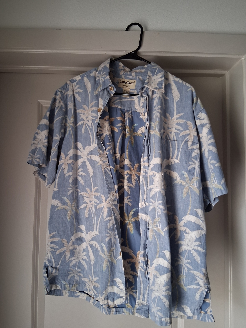 Cooke Street Light Blue Palm-Print Short-Sleeve Button-Down Shirt